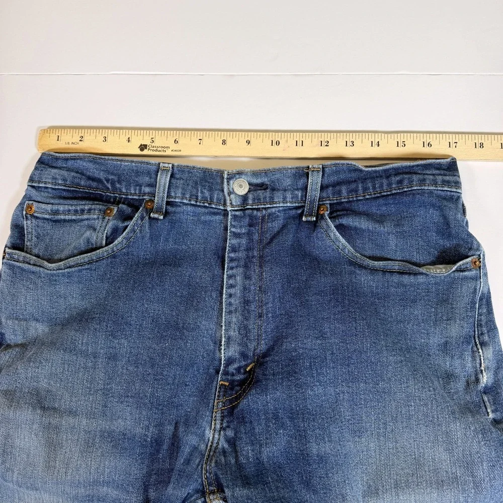 Levi's 505 Jeans Mens 36x32 Blue Denim Faded Distressed Boho Streetwear Grunge